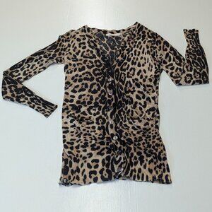 Ellison Size Small Cotton/Linen Blend Leopard Print V-Neck Cardigan